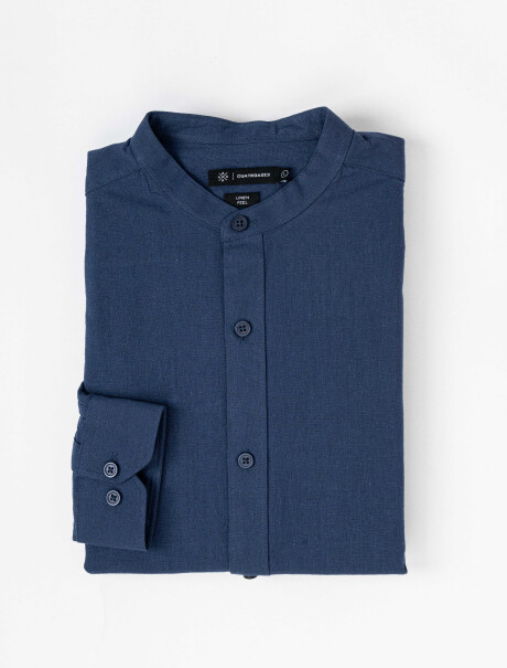 Camisa m/l efecto lino azul