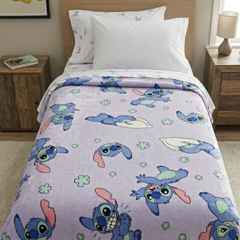 Frazada Coral Infantil 1 Plaza 150 x 200 cm Stitch Rosa