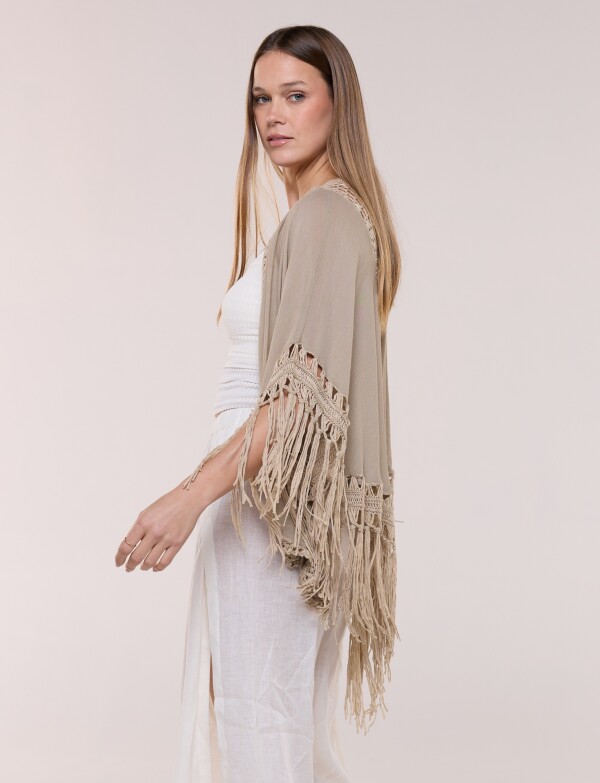Cardigan Con Flecos Y Espalda Crochet TOSTADO