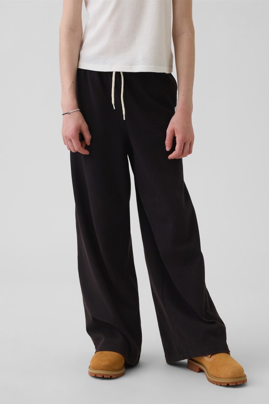Pantalón Deportivo Wide Leg Niña Washed Black