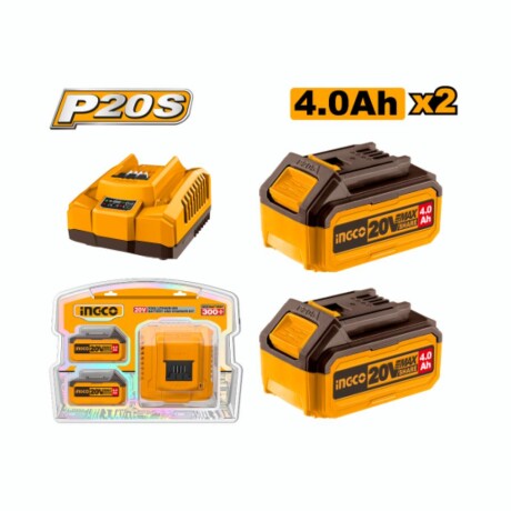 Set X2 Baterías 20V 4AMP + 1 Cargador INGCO FBCPK1424 Set X2 Baterías 20V 4AMP + 1 Cargador INGCO FBCPK1424