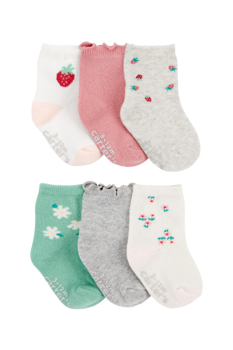 Pack seis pares de medias de algodón, estampadas Sin color