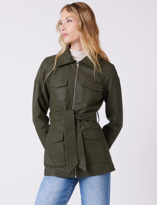 Chaqueta Eco Cuero Cinto OLIVA