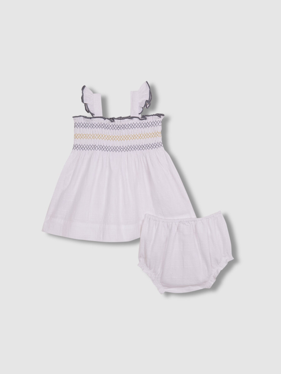 Vestido Blanco Con Pespuntes Elasticos Blanco