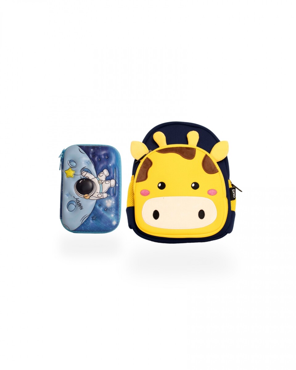 Set de mochila infantil de neopreno y cartuchera con divisiones brio - set-astronauta-jirafa 