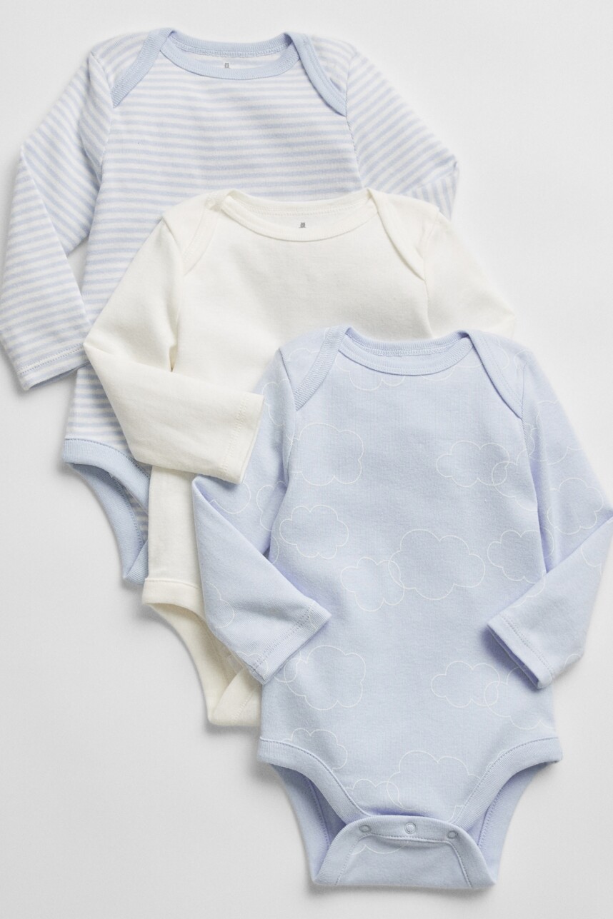 Pack De 3 Bodies Manga Larga Bebe Pure Blue