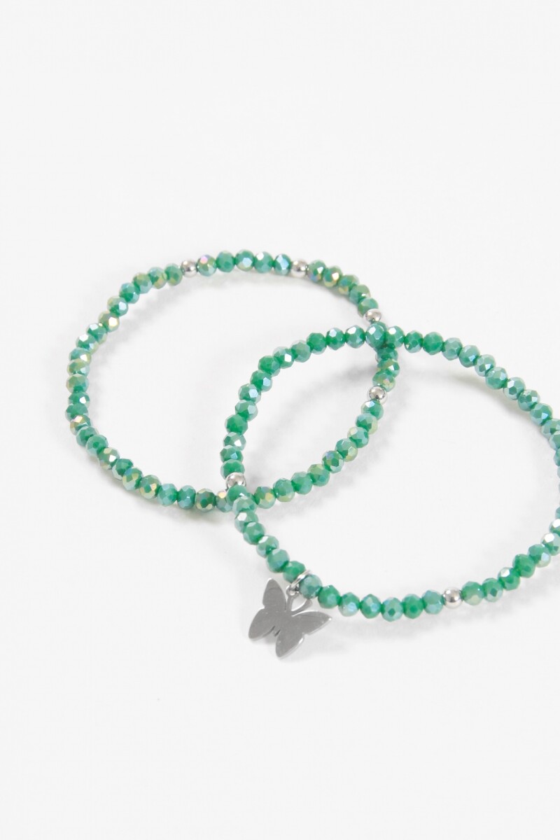 Pulsera cuentas dije mariposa acero verde