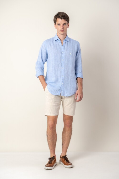 Camisa short collar lino Sky Blue