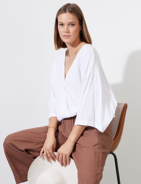 Blusa Algodon Escote V BLANCO