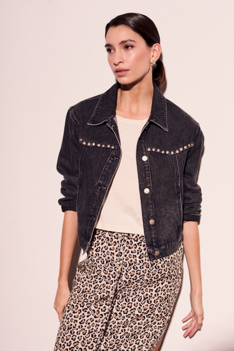 Campera Denim Tachas Gris Oscuro