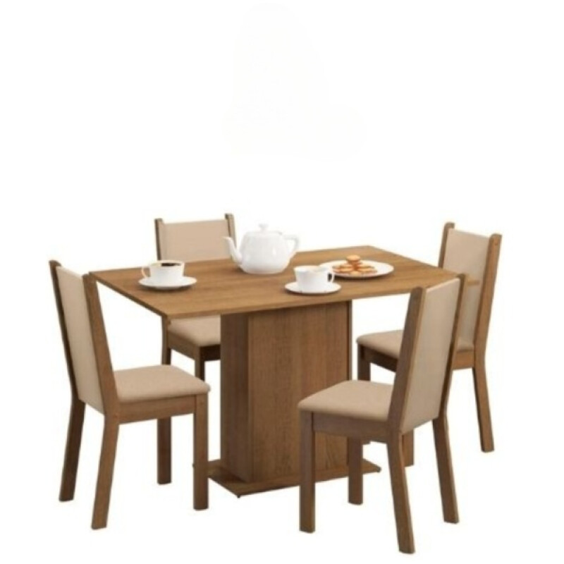 Juego De Comedor 4 Sillas Tapizadas Mesa De Living Rustico Beige