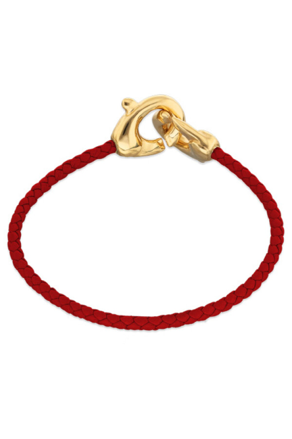 PULSERA DE CUERO ROJO CON MOSQUETÓN ENTRELAZADO BAÑADA EN ORO 18K Pulsera