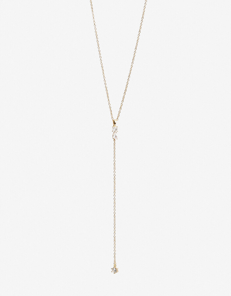 Collares Largos Strass Collar Largo En Y Con Cubic - Dorado