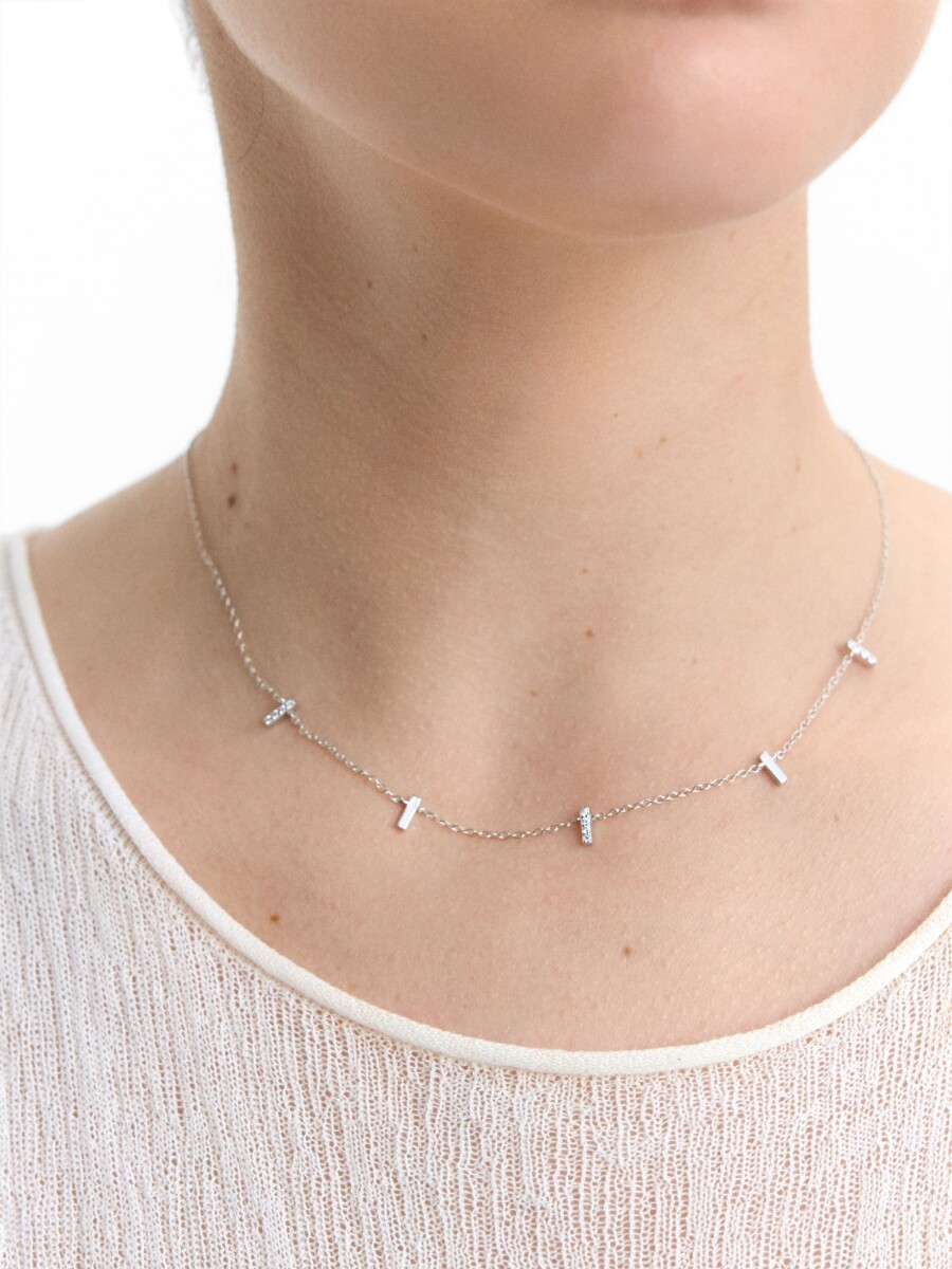 Collar Con Barras Y Circonitas - Plata De Ley 925 plateado
