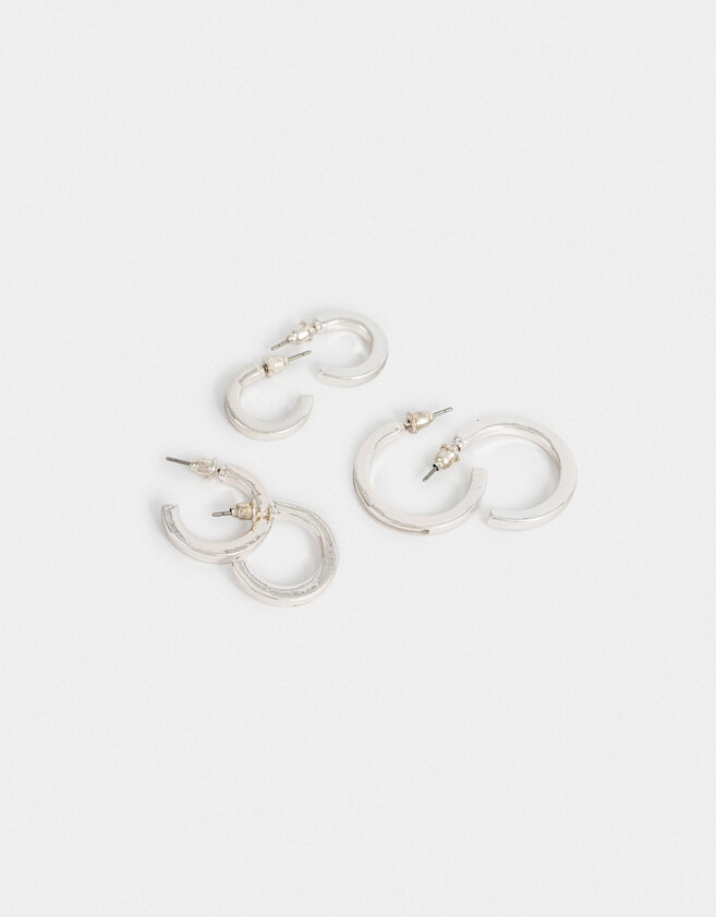 Aros Argollas Set Bañada en Plata Set De Argollas Bañadas En Plata - Plateado