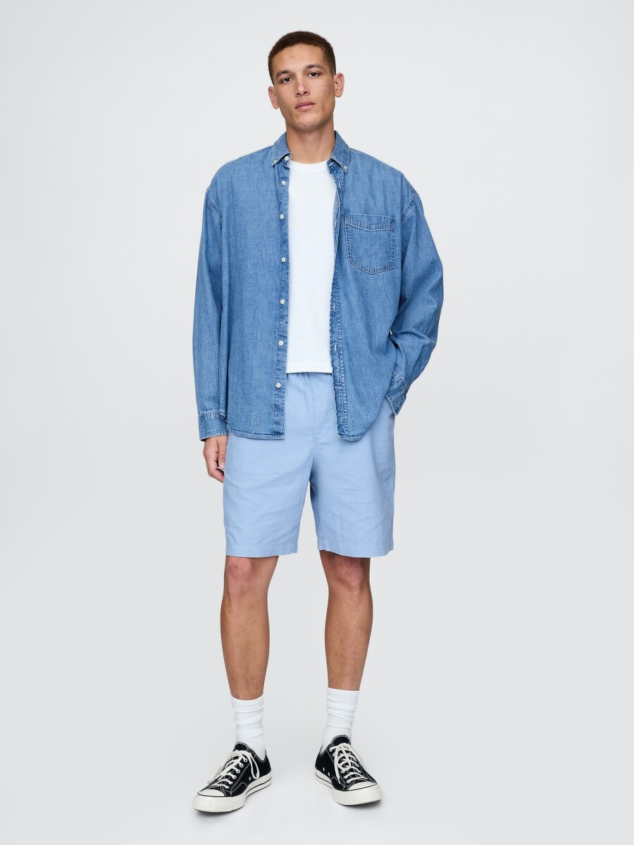 Short De Lino Con Elástico Hombre - Blue Suede 