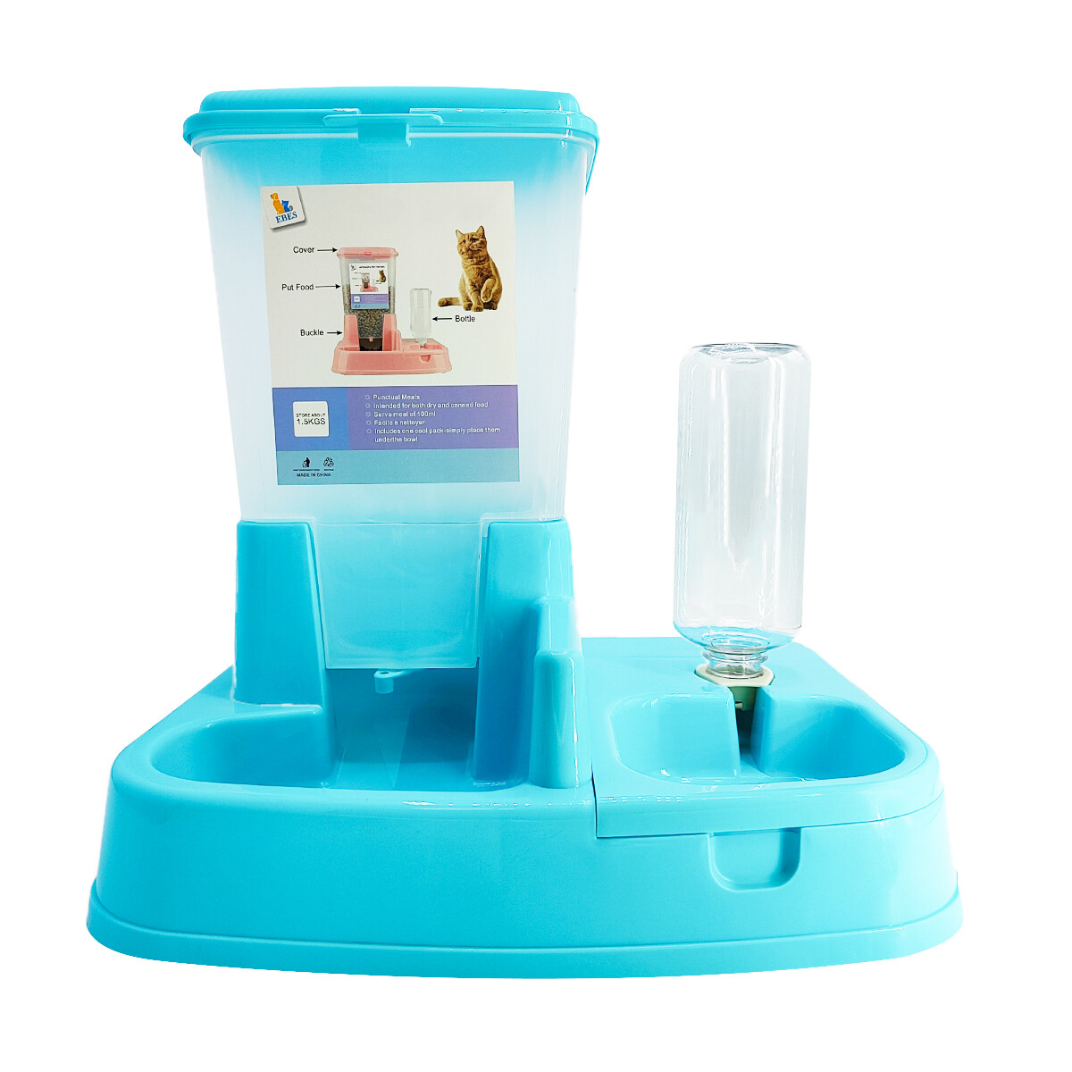 Dispenser De Agua Comida Automatico Perros Y Gatos - Color celeste 