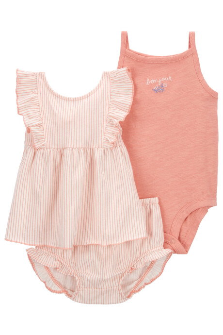 Set tres piezas de algodón, short, blusa y body rosados Set tres piezas de algodón, short, blusa y body rosados