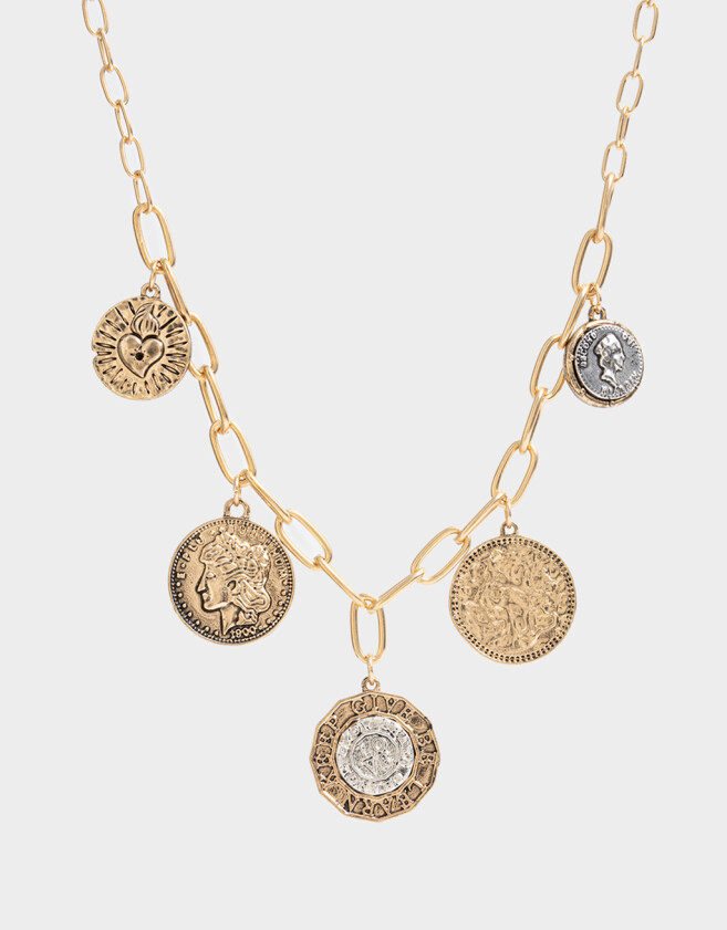 Collares Cortos Metal diferenciado Collar Corto Multi Dijes De Medallones - Combinacion Bicolor