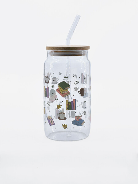 VASO CON SORBITO Y TAPA DE BAMBOO MULTICOLOR