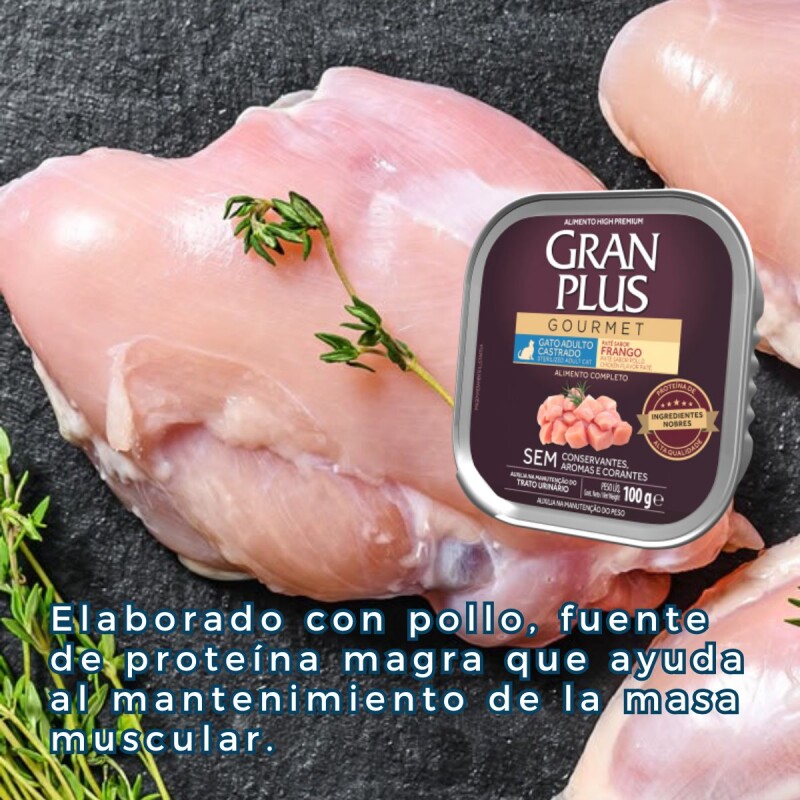 PATE GRAN PLUS GATO ADULTO CASTRADO POLLO 100 GRS PATE GRAN PLUS GATO ADULTO CASTRADO POLLO 100 GRS