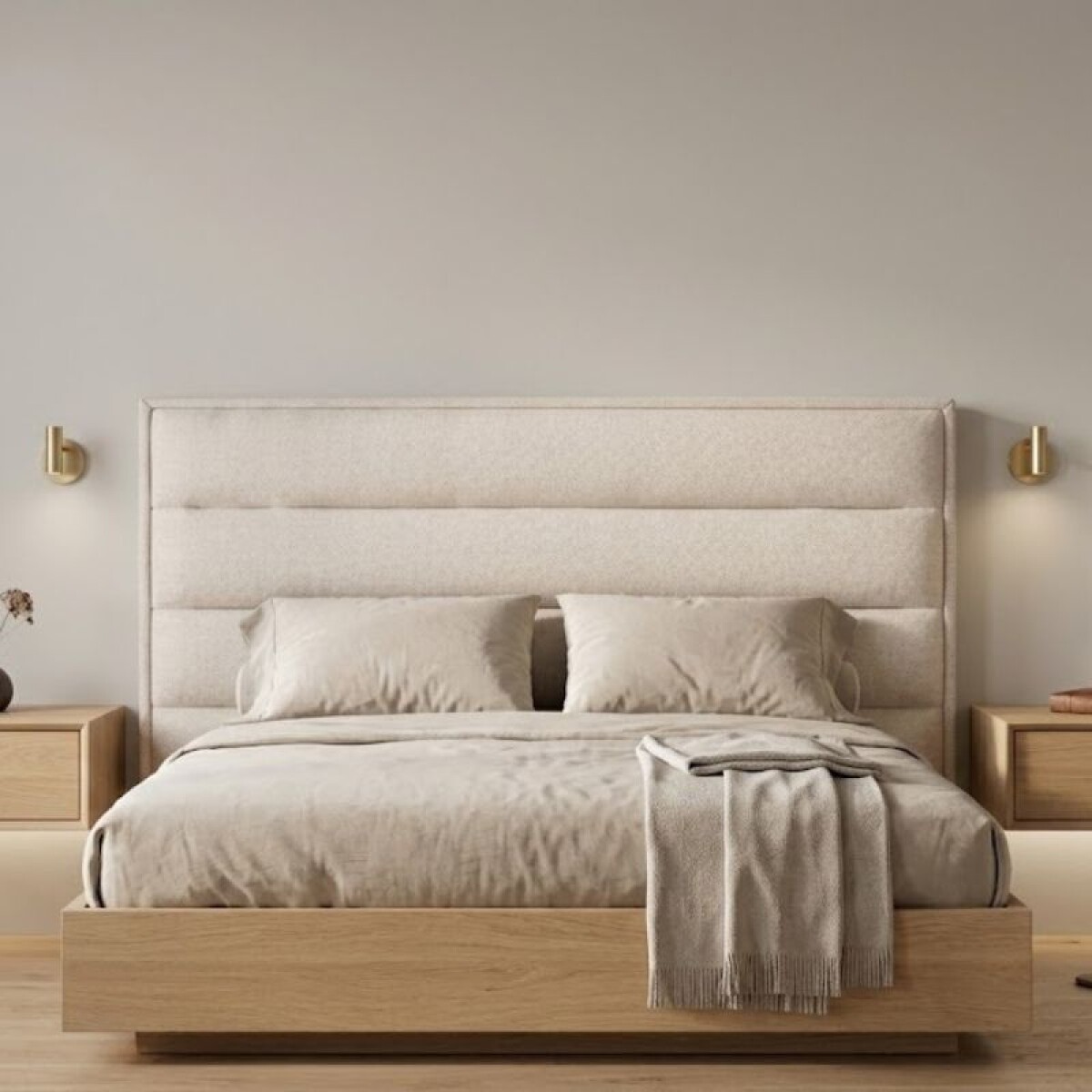 Respaldo Aéreo Wave - Lino Beige - Extra king 193x127 