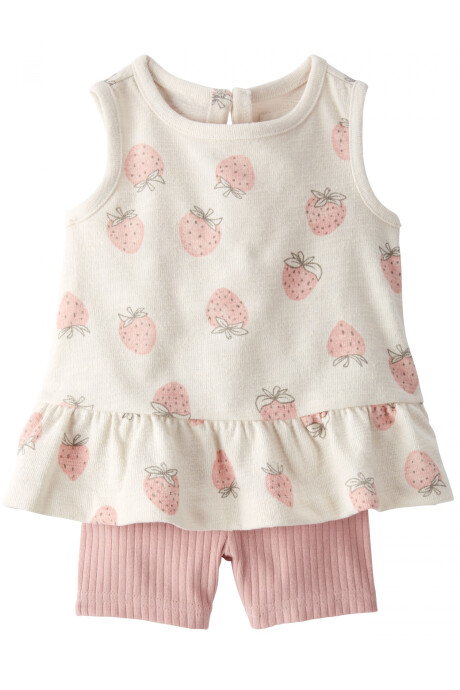 Set dos piezas de algodón orgánico, short y musculosa, diseño frutillas Sin color