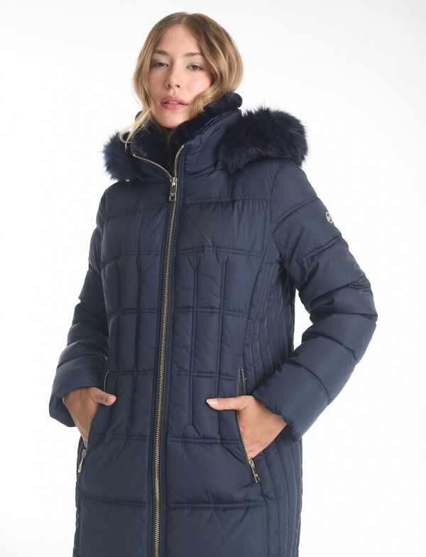 Campera Puffer Larga & Capucha Desmontable AZUL