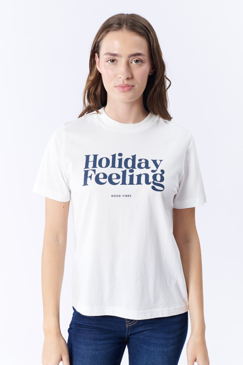 Remera Manga Corta Estampa Holiday Feeling Blanca