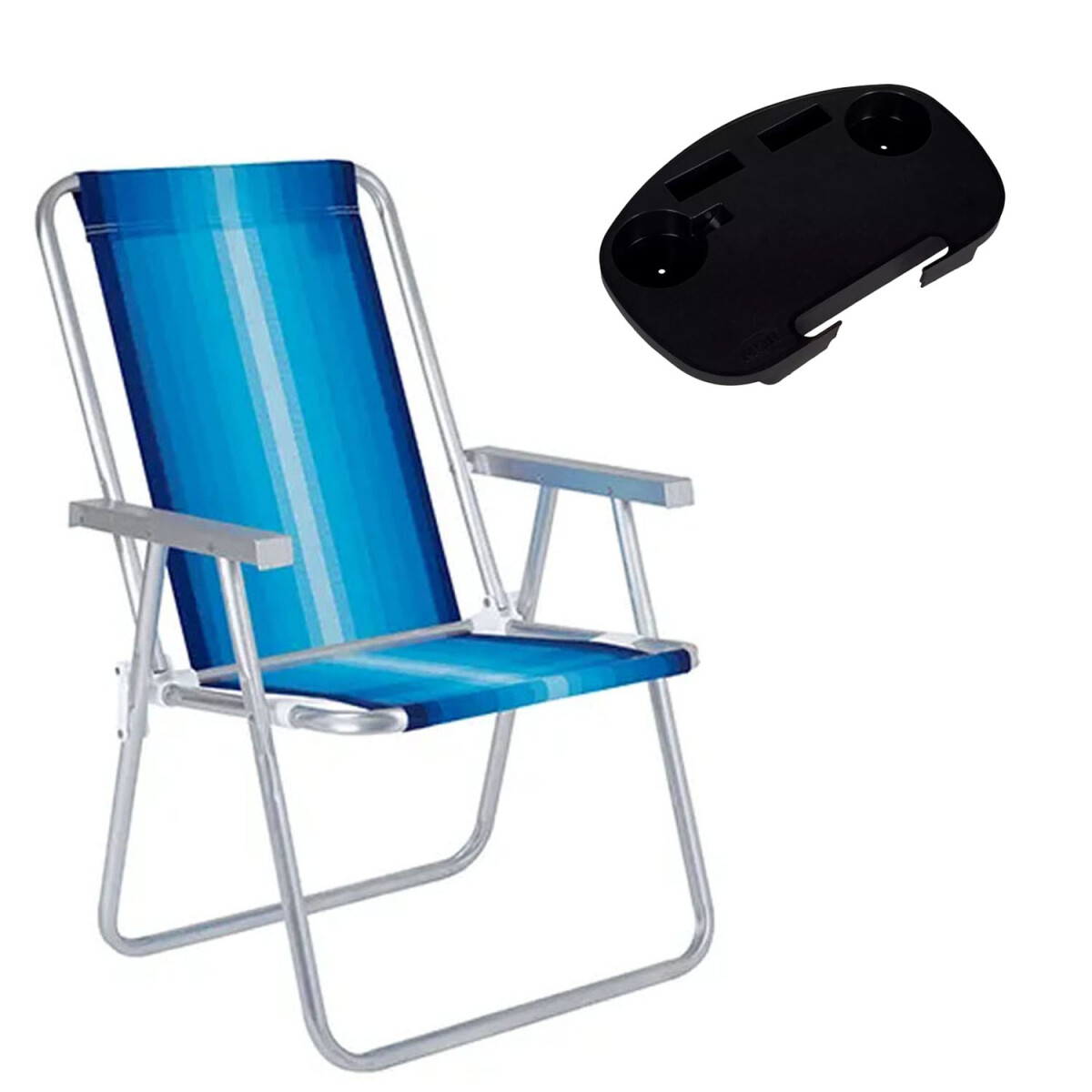 Set Silla Playa Alum 120Kg + Mesa Lateral Divisiones Mor - Celeste/azul 