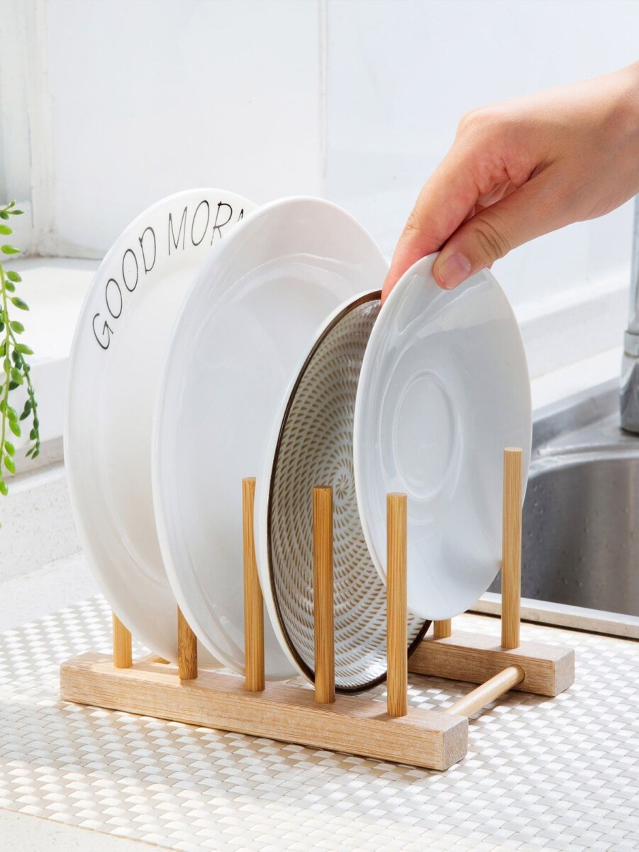 Escurridor De 4 Platos Madera Bambú 17cm x 12cm x 9cm 