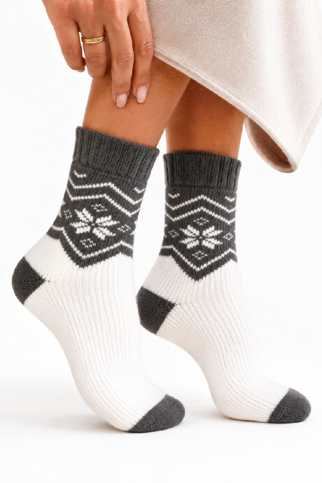 Media Bariloche para dama Gris con Blanco