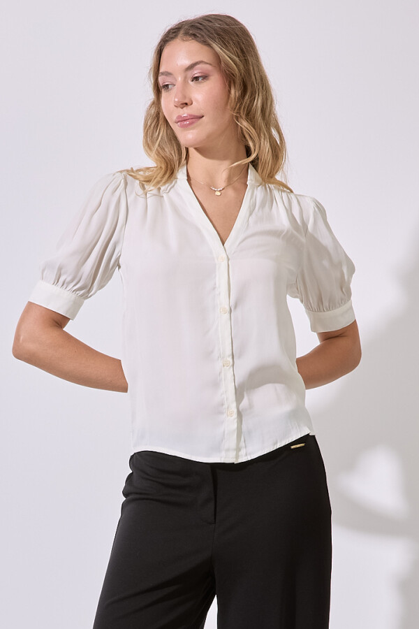 Blusa Saten Botones CRUDO