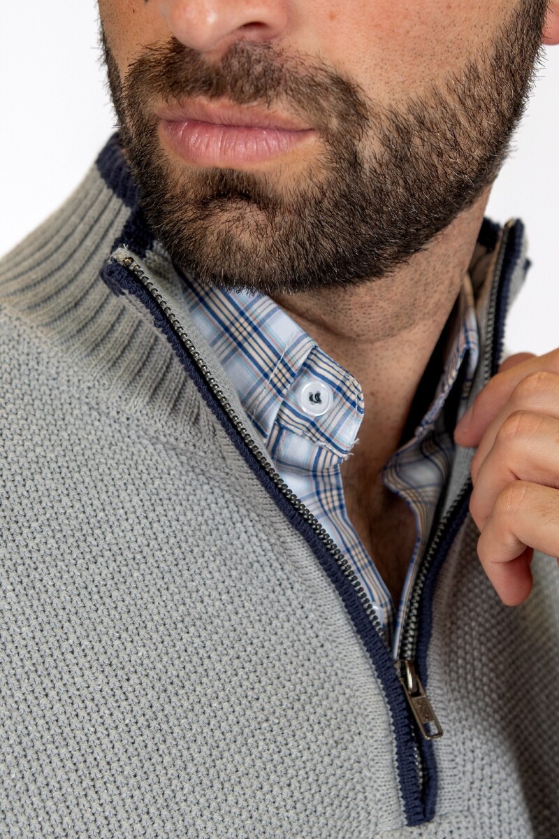 Sweater Medio Cierre Brixton Gris Claro