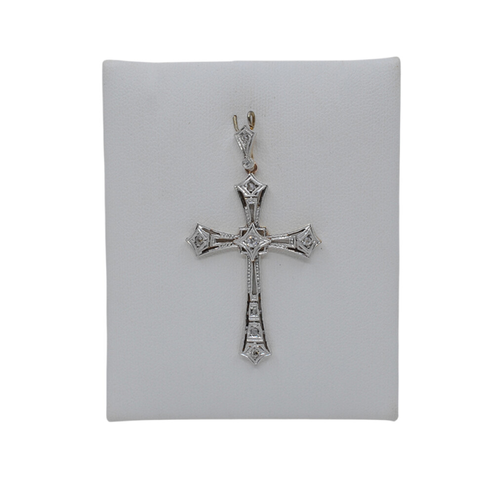 Cruz en oro 18k de 2 tonos , brillante y diamantes Cruz en oro 18k de 2 tonos , brillante y diamantes