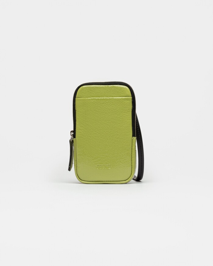 Porta celular Pia en cuero charol arrugado Moss