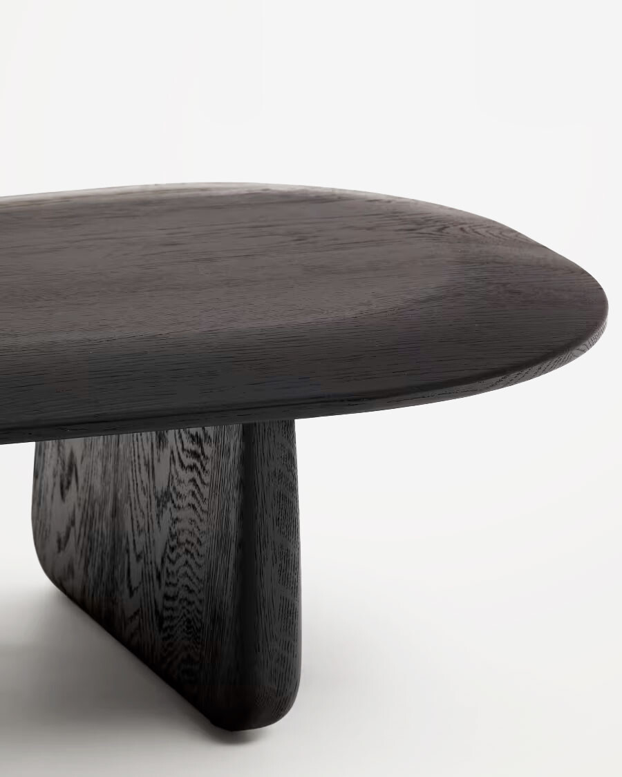 Mesa de centro Pirita de madera maciza de roble con acabado negro, 146 x 56,5 cm FSC 100%