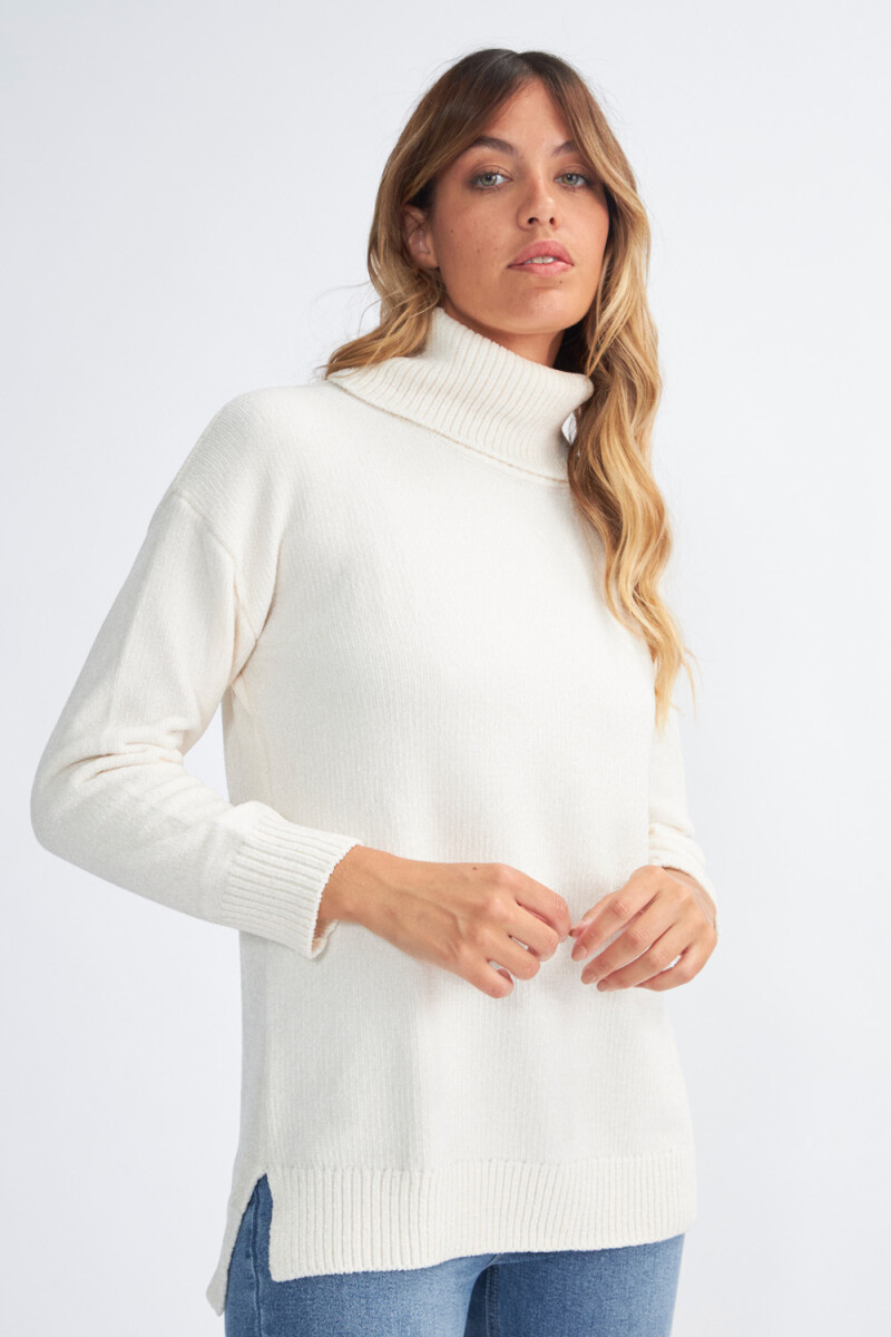 Sweater cuello alto de punto chenille - Blanco 