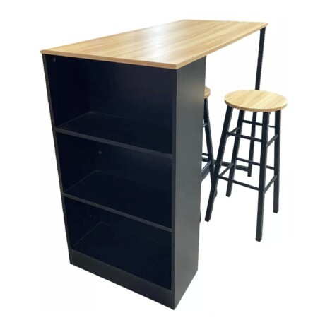 Barra Desayunador Con 2 Bancos de Madera Negro
