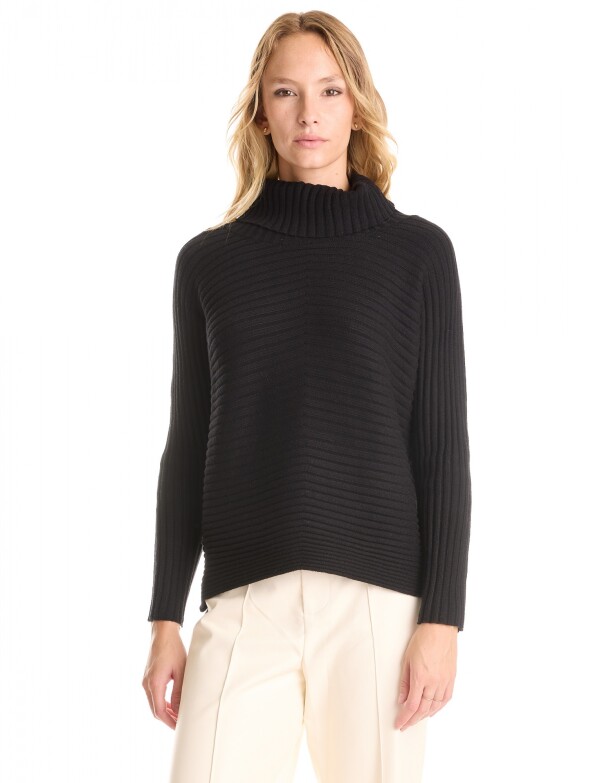 Buzo Acanalado Cuello Alto NEGRO