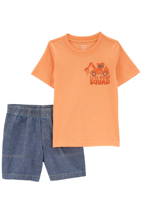Set dos piezas, short jean y remera estampa constructor Sin color