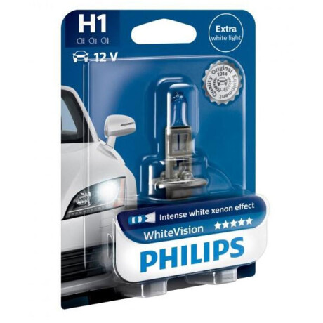 LAMPARA - HALOGENA 12V 55W H1 WHITE VISION 3700K BLISTER PHILIPS LAMPARA - HALOGENA 12V 55W H1 WHITE VISION 3700K BLISTER PHILIPS