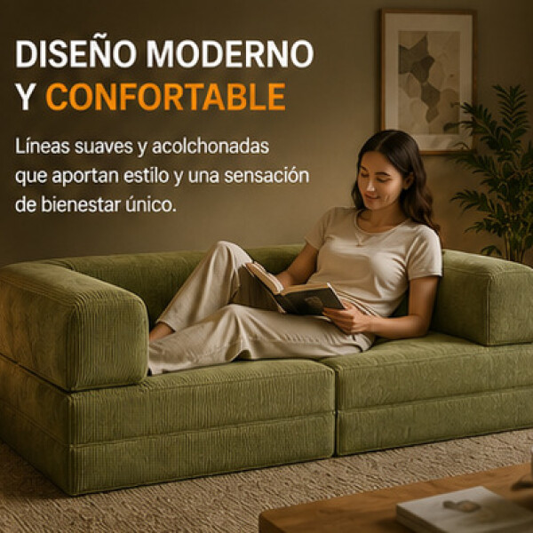 Sofá Sillón Cama ComboHome Teddy Premium 3 Cuerpos Corderoy Verde 1