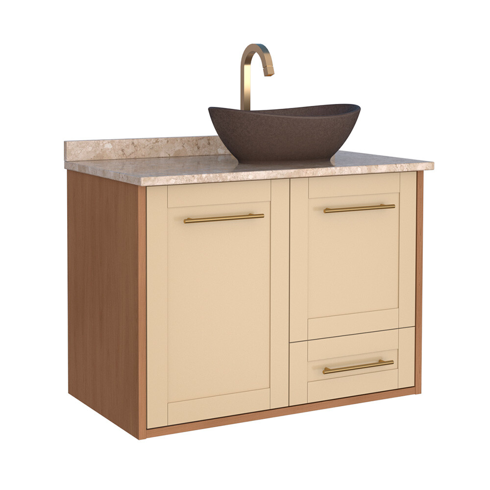 MUEBLE BAÑO SUSPENDIDO CON TAPA MARMOL TRAVERTINO Mueble Baño Suspendido Con Tapa Marmol Travertino