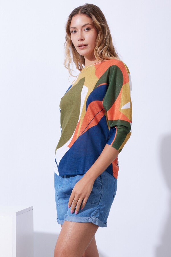 Blusa Tejida Print MULTI/VERDE