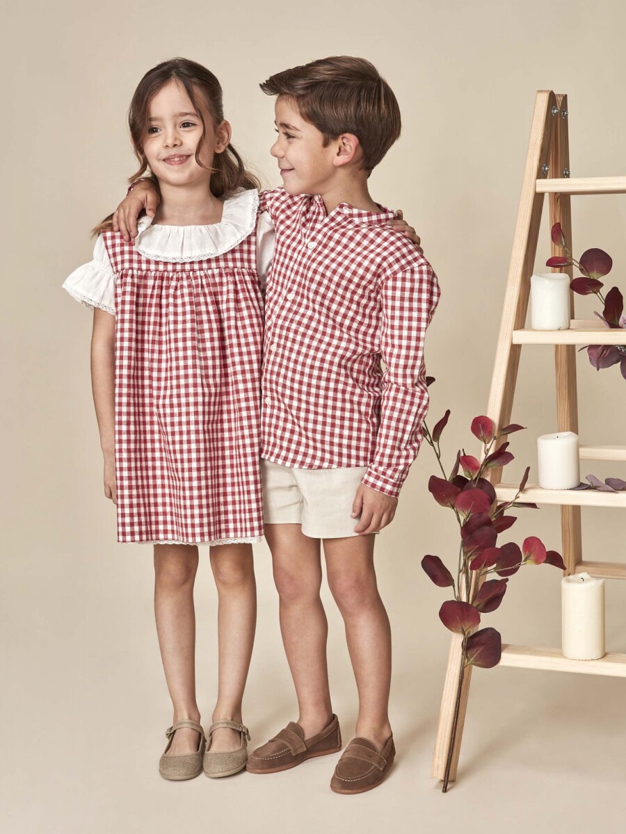 Vestido Con Delantal Piedra