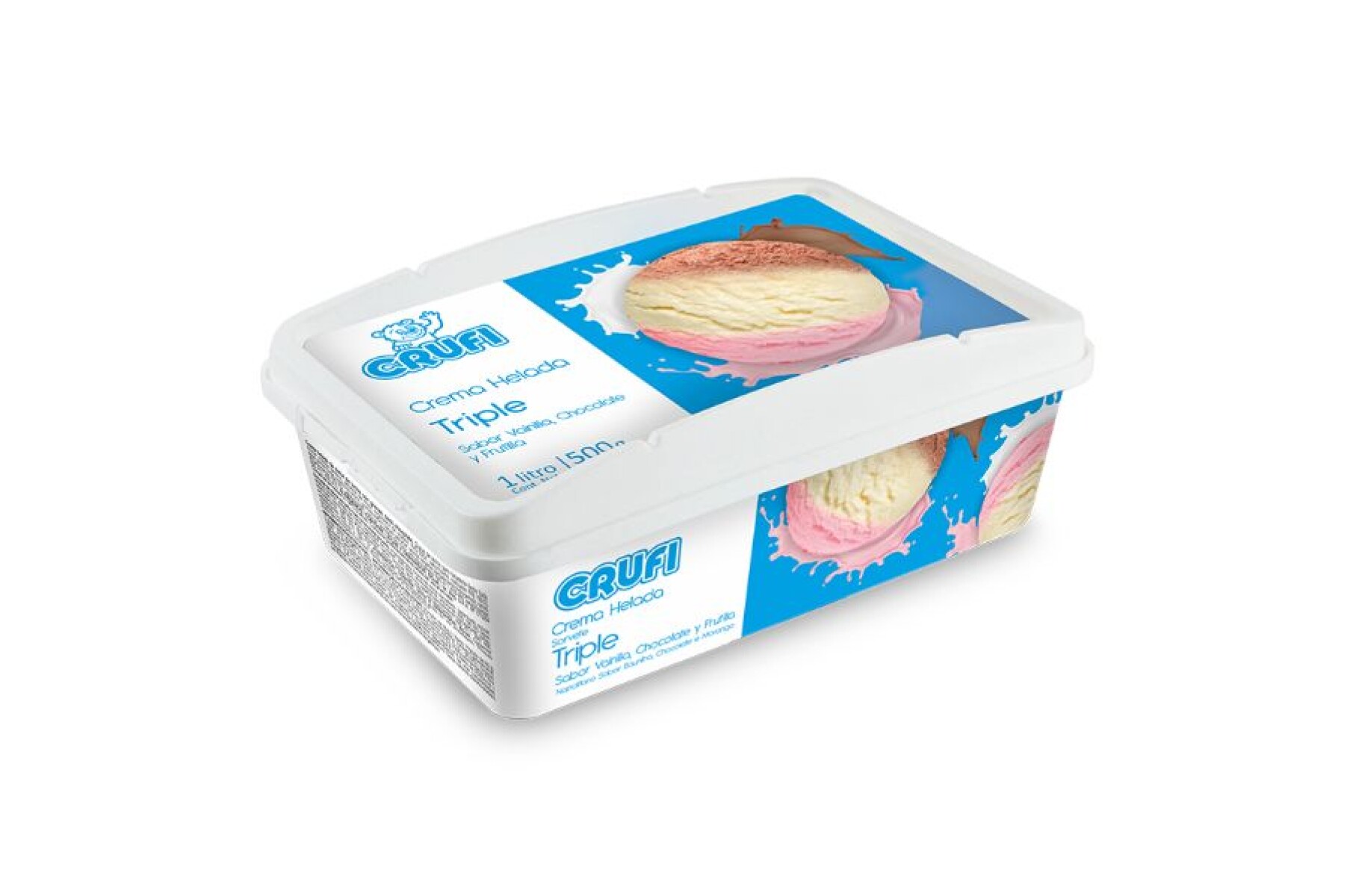Helado triple vainilla, choco y frutilla Crufi 1 l 
