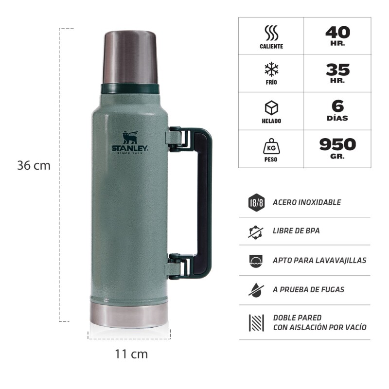 Stanley Termo Clásico 1.4l Asa Plegable Verde Stanley Termo Clásico 1.4l Asa Plegable Verde