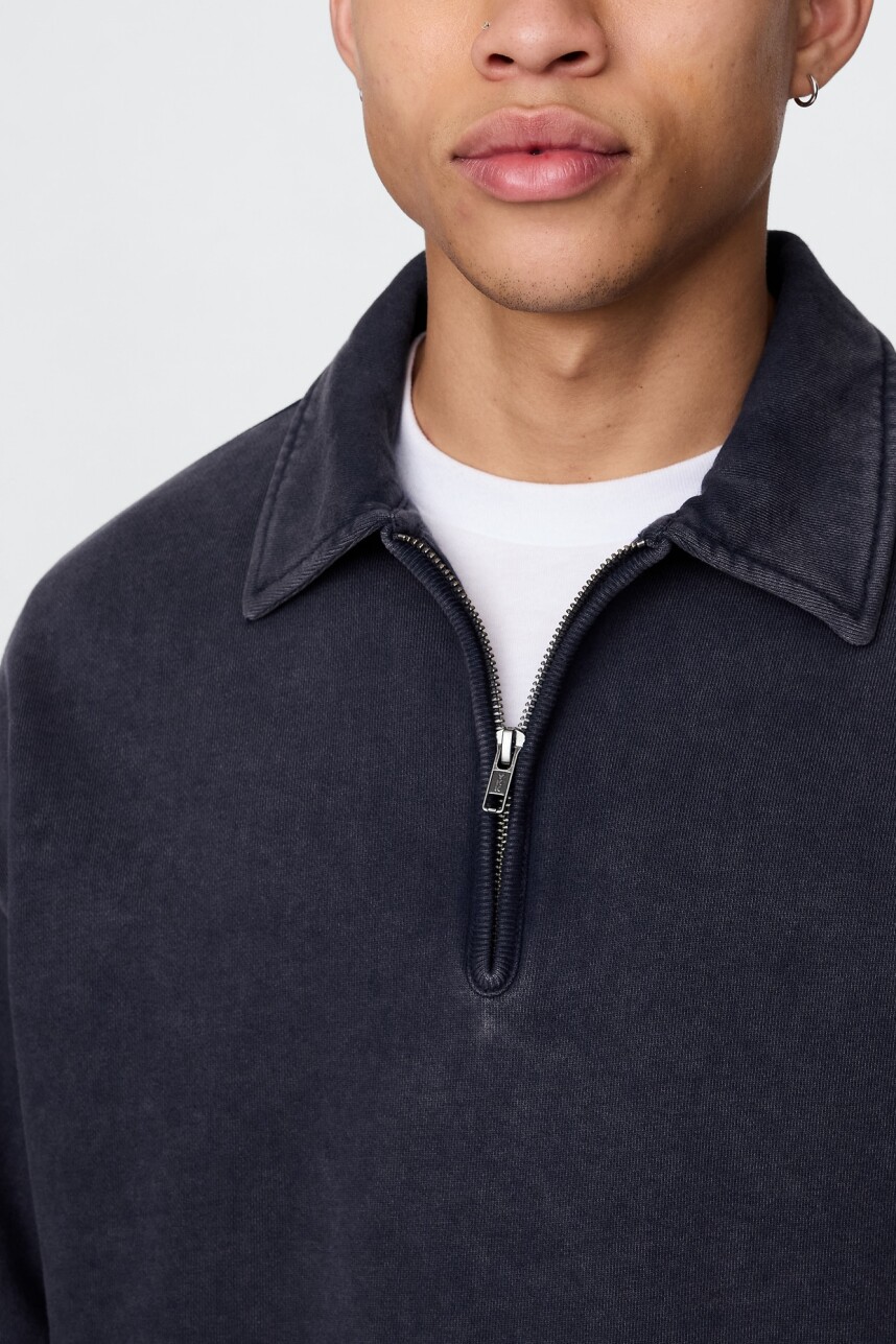 Buzo Deportivo Sin Felpa Medio Cierre Hombre Washed Navy