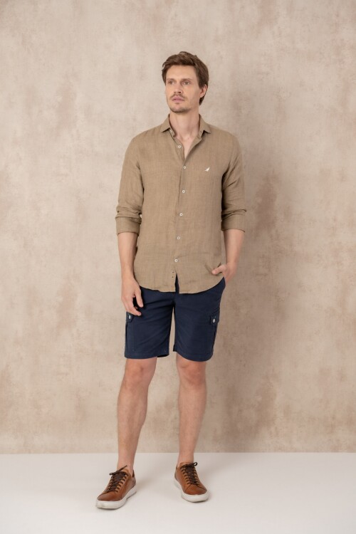 Camisa Lino Hudson Collar Tostado